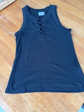 sundays Black Ribbed Lace-Up Tank Top